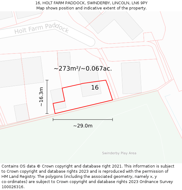 16, HOLT FARM PADDOCK, SWINDERBY, LINCOLN, LN6 9PY: Plot and title map