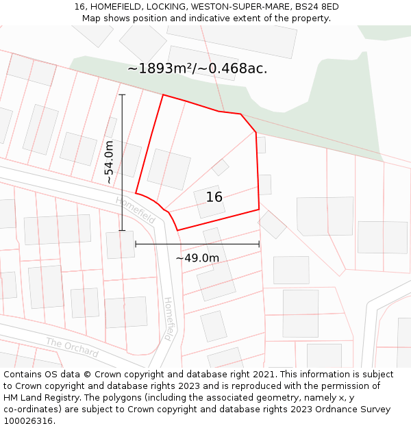 16, HOMEFIELD, LOCKING, WESTON-SUPER-MARE, BS24 8ED: Plot and title map