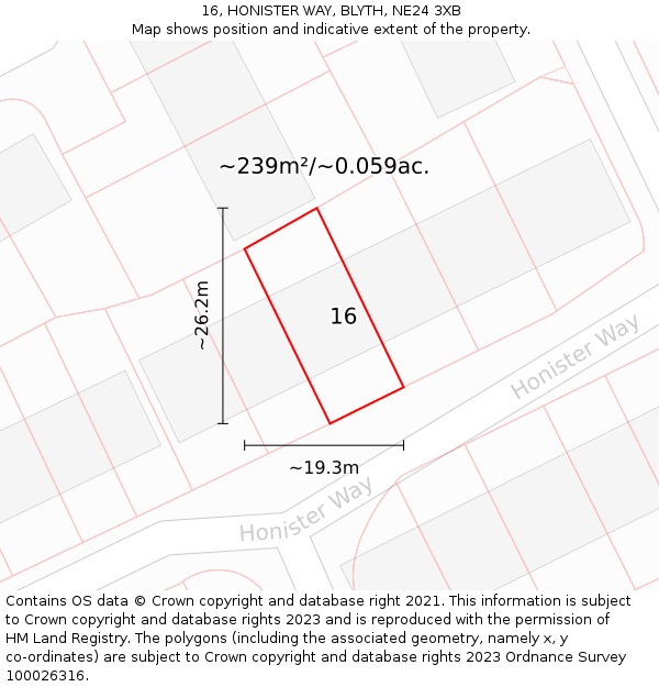 16, HONISTER WAY, BLYTH, NE24 3XB: Plot and title map