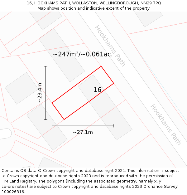 16, HOOKHAMS PATH, WOLLASTON, WELLINGBOROUGH, NN29 7PQ: Plot and title map