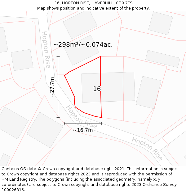 16, HOPTON RISE, HAVERHILL, CB9 7FS: Plot and title map
