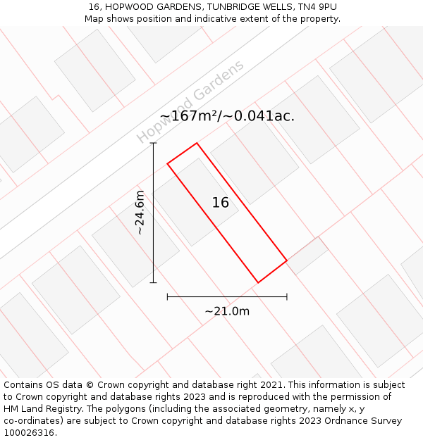 16, HOPWOOD GARDENS, TUNBRIDGE WELLS, TN4 9PU: Plot and title map