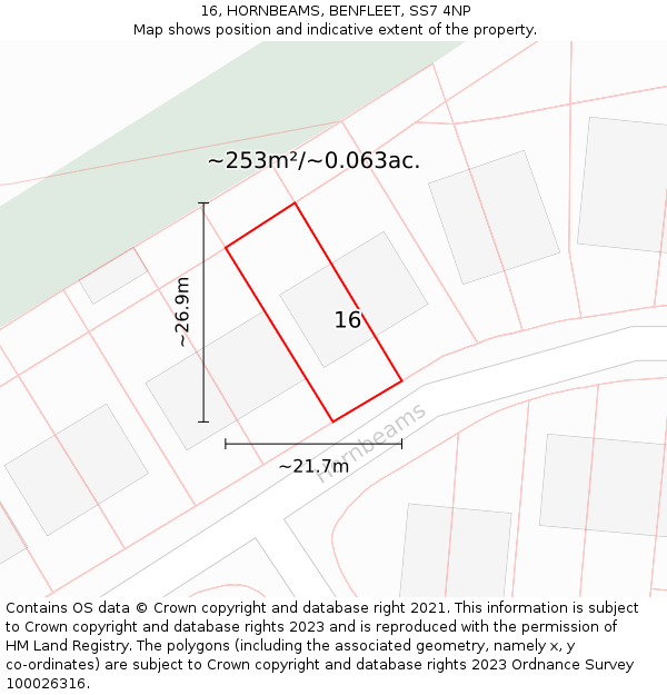 16, HORNBEAMS, BENFLEET, SS7 4NP: Plot and title map