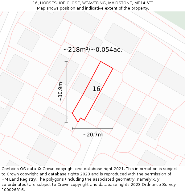 16, HORSESHOE CLOSE, WEAVERING, MAIDSTONE, ME14 5TT: Plot and title map