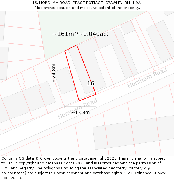 16, HORSHAM ROAD, PEASE POTTAGE, CRAWLEY, RH11 9AL: Plot and title map