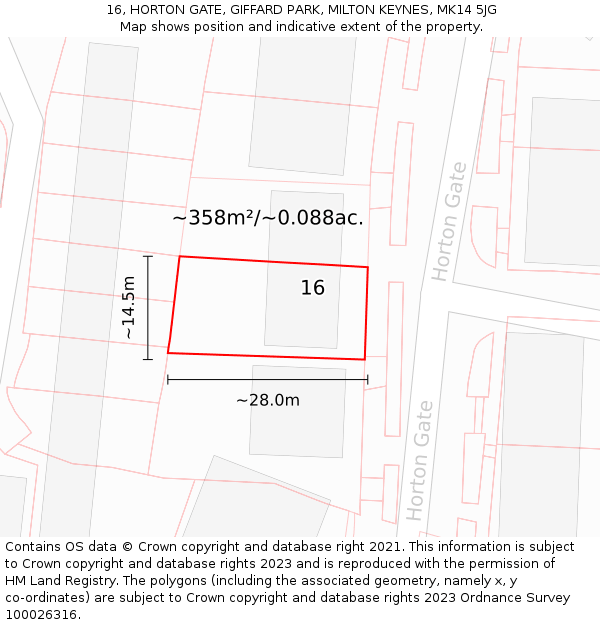 16, HORTON GATE, GIFFARD PARK, MILTON KEYNES, MK14 5JG: Plot and title map