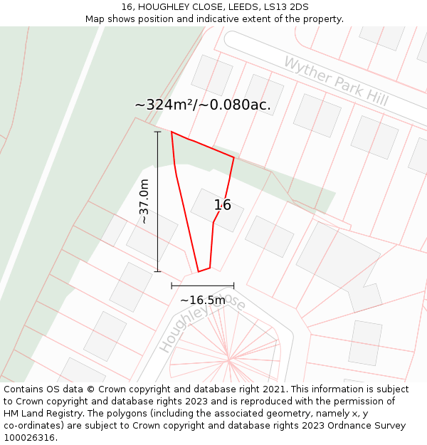 16, HOUGHLEY CLOSE, LEEDS, LS13 2DS: Plot and title map