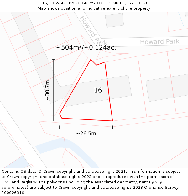 16, HOWARD PARK, GREYSTOKE, PENRITH, CA11 0TU: Plot and title map