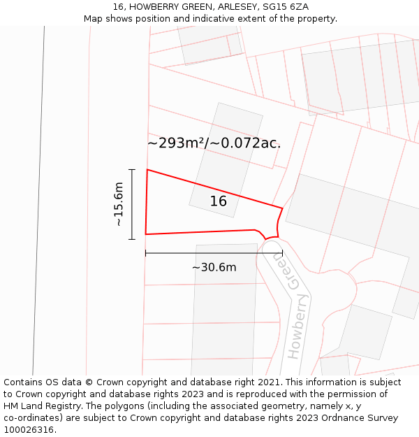 16, HOWBERRY GREEN, ARLESEY, SG15 6ZA: Plot and title map