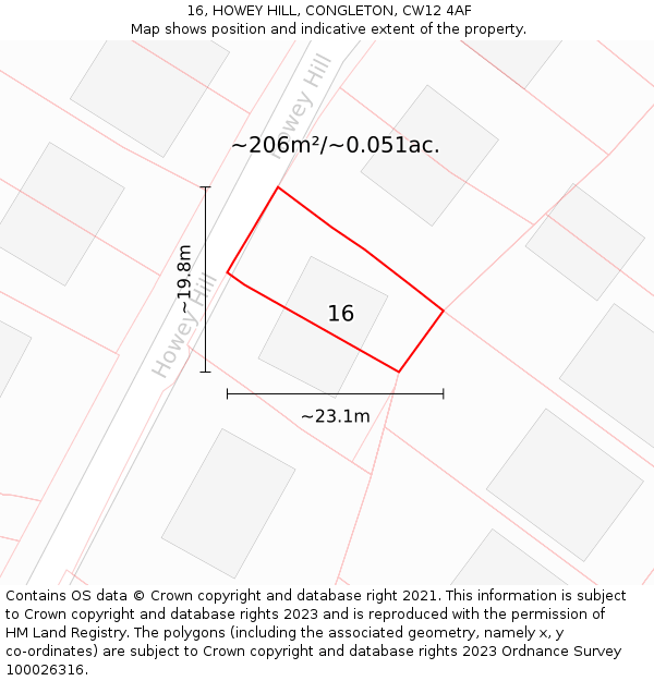 16, HOWEY HILL, CONGLETON, CW12 4AF: Plot and title map