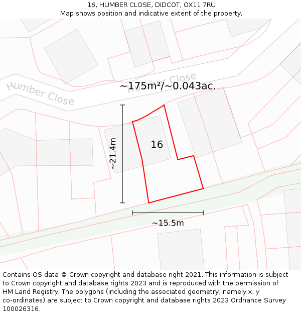 16, HUMBER CLOSE, DIDCOT, OX11 7RU: Plot and title map