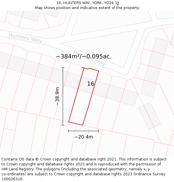16, HUNTERS WAY, YORK, YO24 1JJ: Plot and title map