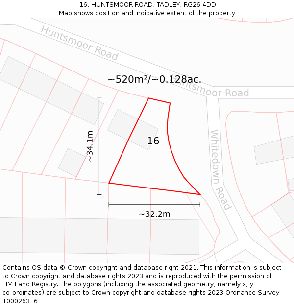 16, HUNTSMOOR ROAD, TADLEY, RG26 4DD: Plot and title map