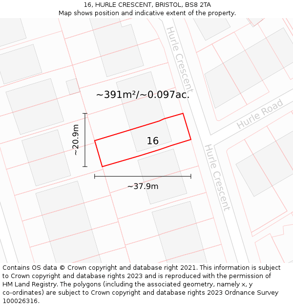 16, HURLE CRESCENT, BRISTOL, BS8 2TA: Plot and title map