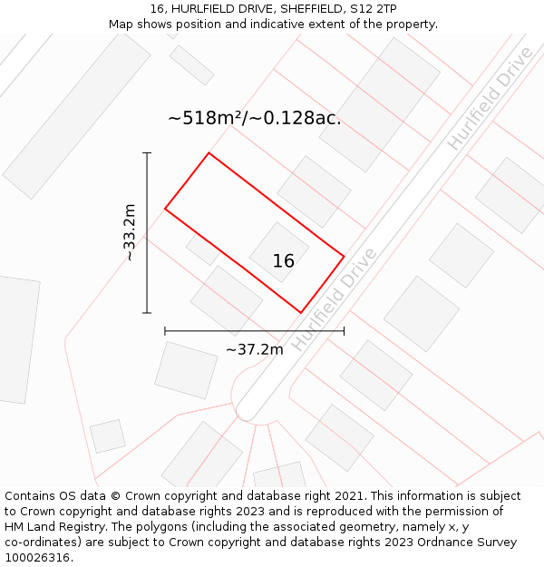 16, HURLFIELD DRIVE, SHEFFIELD, S12 2TP: Plot and title map