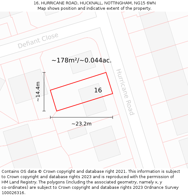 16, HURRICANE ROAD, HUCKNALL, NOTTINGHAM, NG15 6WN: Plot and title map
