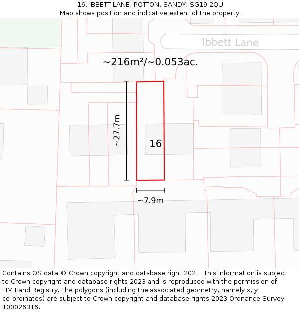 16, IBBETT LANE, POTTON, SANDY, SG19 2QU: Plot and title map