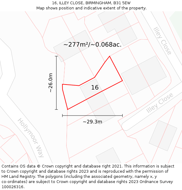 16, ILLEY CLOSE, BIRMINGHAM, B31 5EW: Plot and title map