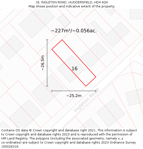 16, INGLETON ROAD, HUDDERSFIELD, HD4 6QX: Plot and title map