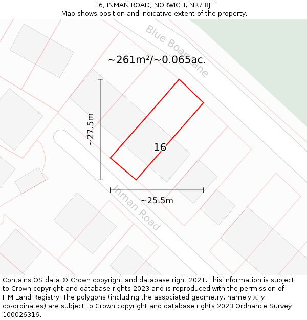 16, INMAN ROAD, NORWICH, NR7 8JT: Plot and title map