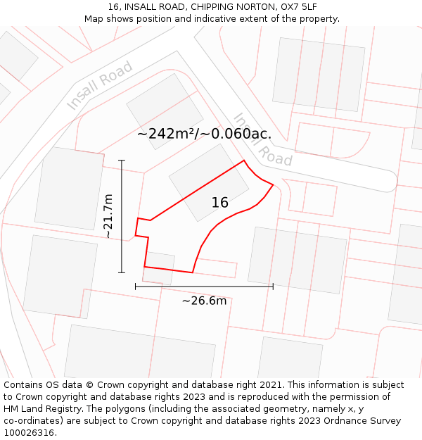 16, INSALL ROAD, CHIPPING NORTON, OX7 5LF: Plot and title map