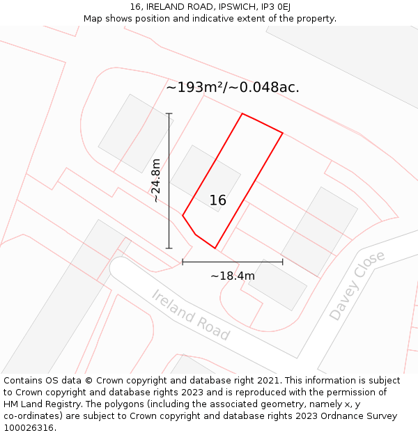 16, IRELAND ROAD, IPSWICH, IP3 0EJ: Plot and title map