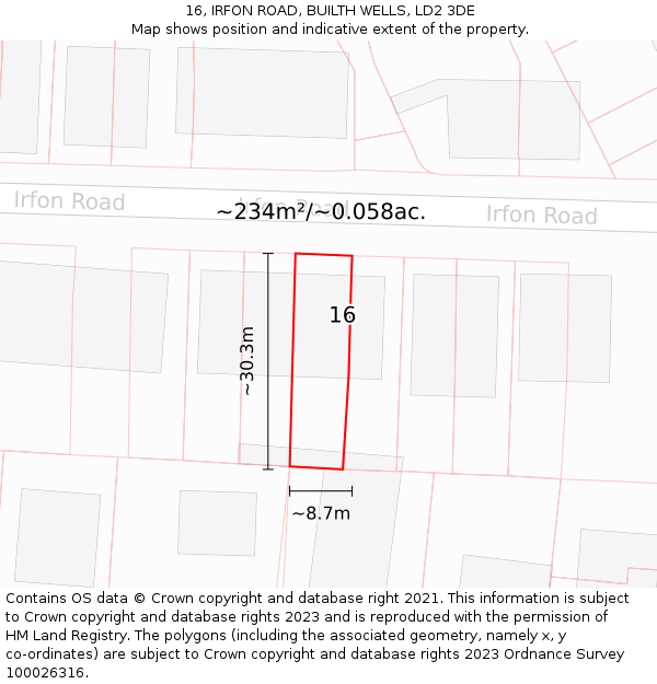 16, IRFON ROAD, BUILTH WELLS, LD2 3DE: Plot and title map