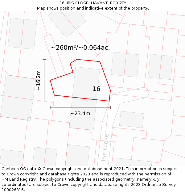 16, IRIS CLOSE, HAVANT, PO9 2FY: Plot and title map