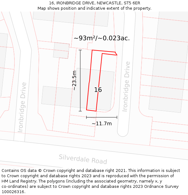 16, IRONBRIDGE DRIVE, NEWCASTLE, ST5 6ER: Plot and title map