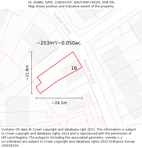 16, ISABEL GATE, CHESHUNT, WALTHAM CROSS, EN8 0XL: Plot and title map
