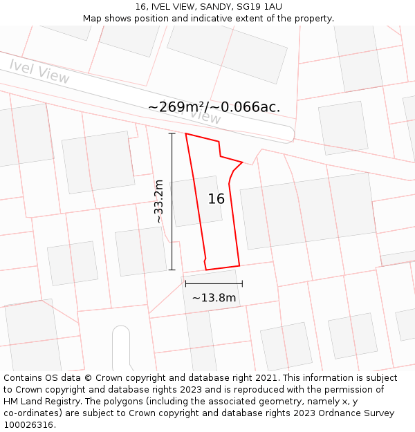16, IVEL VIEW, SANDY, SG19 1AU: Plot and title map