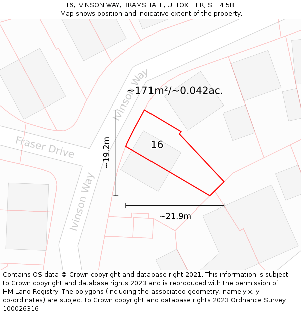 16, IVINSON WAY, BRAMSHALL, UTTOXETER, ST14 5BF: Plot and title map