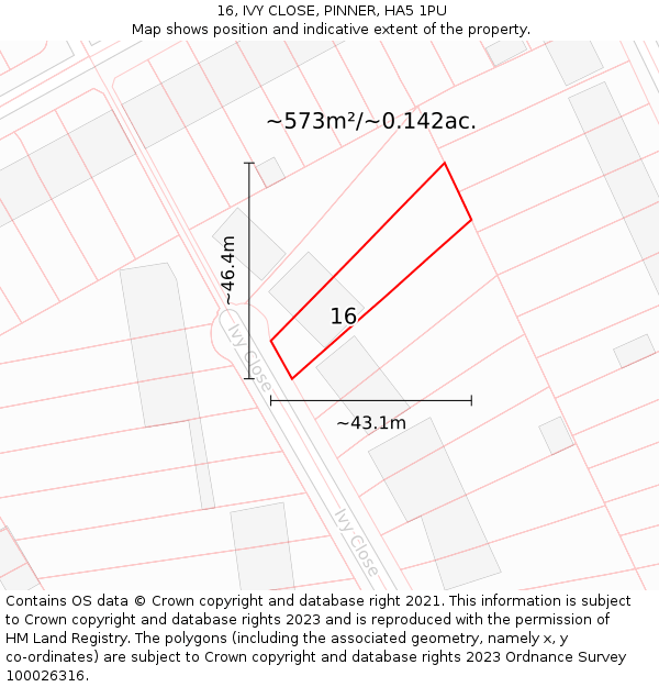 16, IVY CLOSE, PINNER, HA5 1PU: Plot and title map