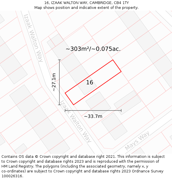 16, IZAAK WALTON WAY, CAMBRIDGE, CB4 1TY: Plot and title map