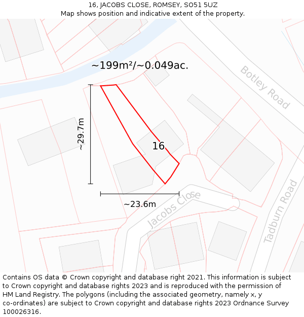 16, JACOBS CLOSE, ROMSEY, SO51 5UZ: Plot and title map