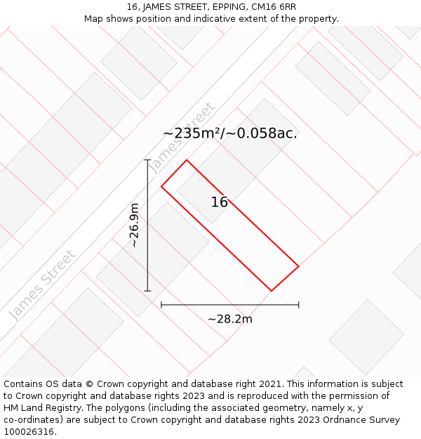 16, JAMES STREET, EPPING, CM16 6RR: Plot and title map