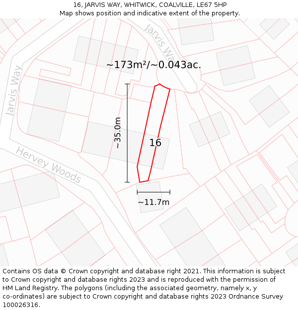 16, JARVIS WAY, WHITWICK, COALVILLE, LE67 5HP: Plot and title map