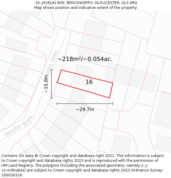 16, JAVELIN WAY, BROCKWORTH, GLOUCESTER, GL3 4RQ: Plot and title map