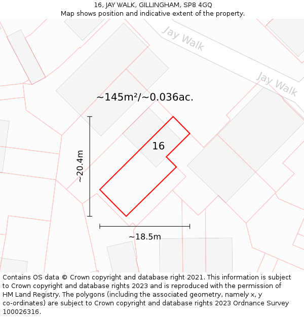 16, JAY WALK, GILLINGHAM, SP8 4GQ: Plot and title map