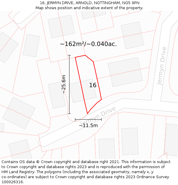 16, JERMYN DRIVE, ARNOLD, NOTTINGHAM, NG5 9PN: Plot and title map