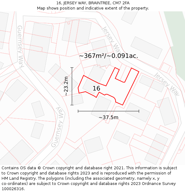 16, JERSEY WAY, BRAINTREE, CM7 2FA: Plot and title map