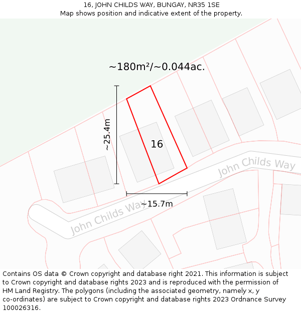 16, JOHN CHILDS WAY, BUNGAY, NR35 1SE: Plot and title map