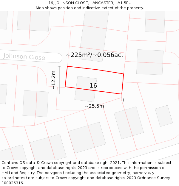 16, JOHNSON CLOSE, LANCASTER, LA1 5EU: Plot and title map