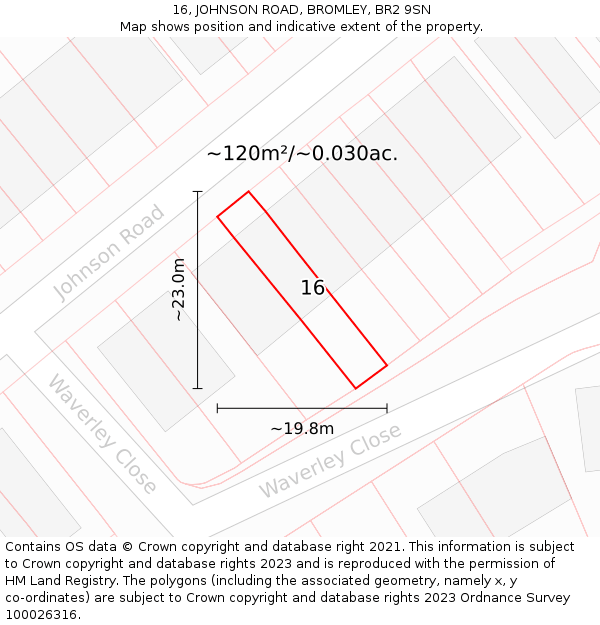 16, JOHNSON ROAD, BROMLEY, BR2 9SN: Plot and title map
