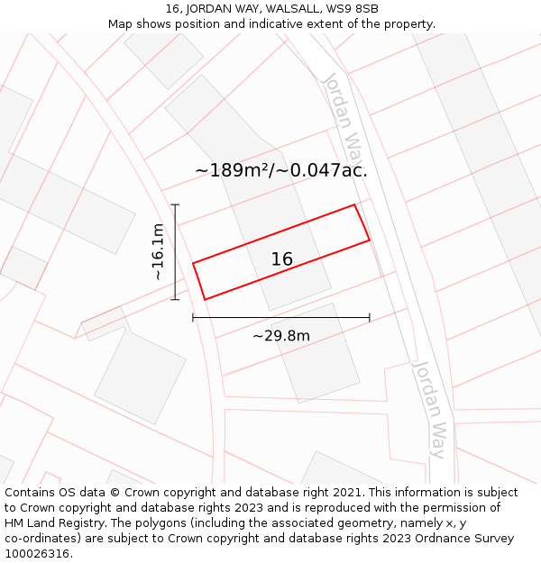 16, JORDAN WAY, WALSALL, WS9 8SB: Plot and title map