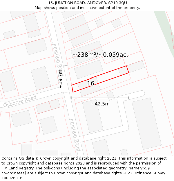 16, JUNCTION ROAD, ANDOVER, SP10 3QU: Plot and title map