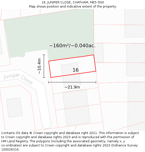 16, JUNIPER CLOSE, CHATHAM, ME5 0NX: Plot and title map