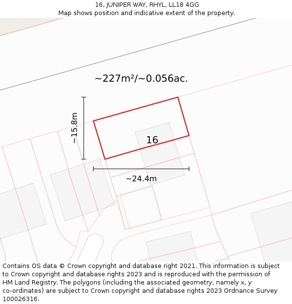 16, JUNIPER WAY, RHYL, LL18 4GG: Plot and title map
