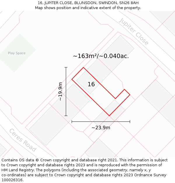 16, JUPITER CLOSE, BLUNSDON, SWINDON, SN26 8AH: Plot and title map
