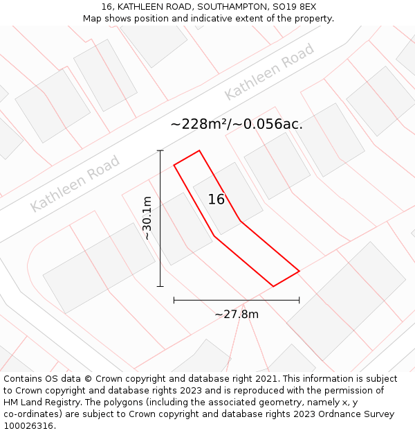 16, KATHLEEN ROAD, SOUTHAMPTON, SO19 8EX: Plot and title map